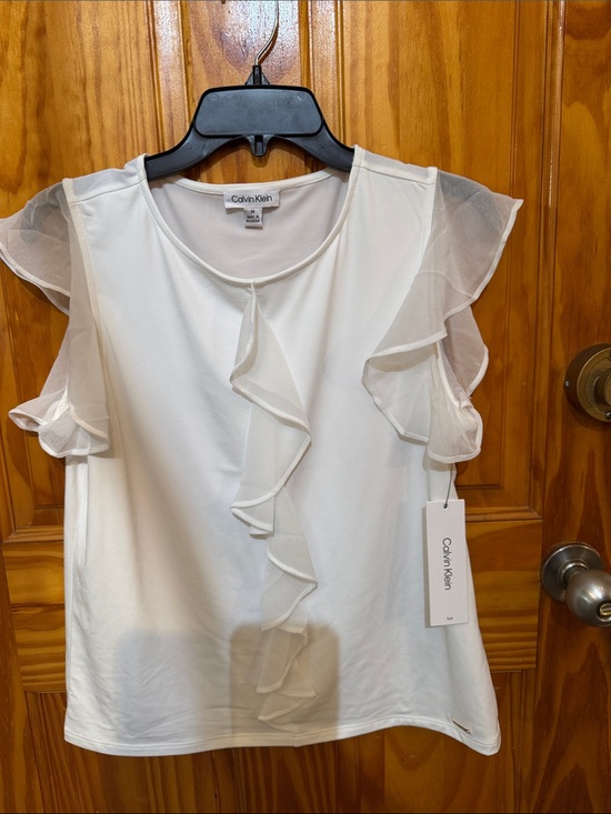 Calvin Klein Tops - Calvin Klein White Ruffle-Sleeve Blouse